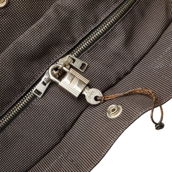 💝HERMES YALE LINE MM Rucksack Backpack Gray Black Canvas PADLOCK & KEY🍀 - Picture 2 of 13